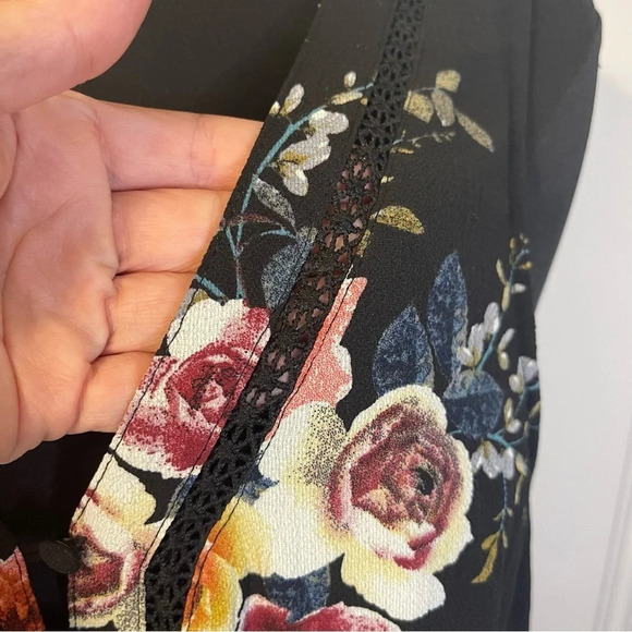 Umgee Floral Tunic High Waist Dress Sleeveless V Neck Black Size‎ M - Picture 9 of 10